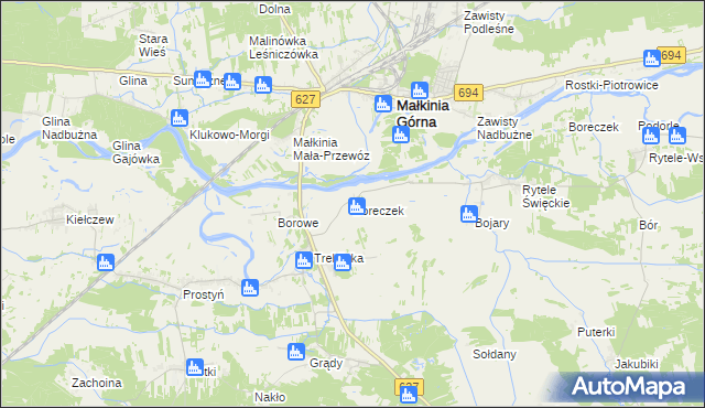 mapa Boreczek gmina Małkinia Górna, Boreczek gmina Małkinia Górna na mapie Targeo