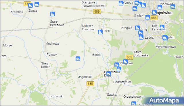 mapa Borek gmina Hajnówka, Borek gmina Hajnówka na mapie Targeo