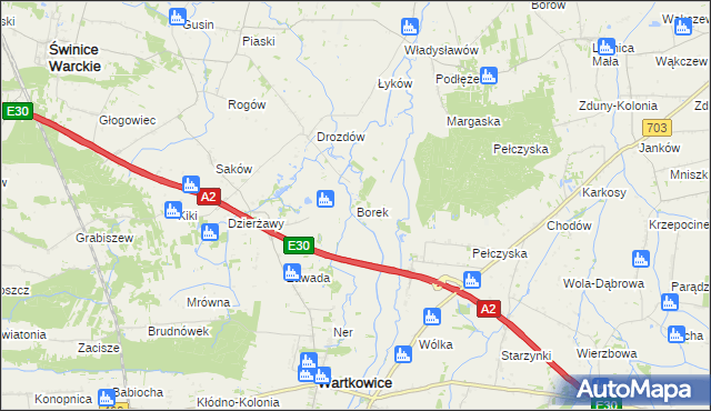 mapa Borek gmina Wartkowice, Borek gmina Wartkowice na mapie Targeo