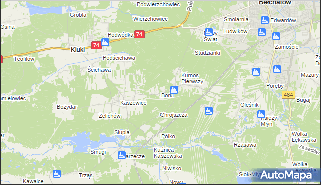 mapa Borki gmina Bełchatów, Borki gmina Bełchatów na mapie Targeo
