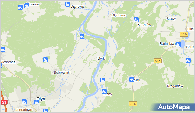 mapa Borki gmina Otyń, Borki gmina Otyń na mapie Targeo