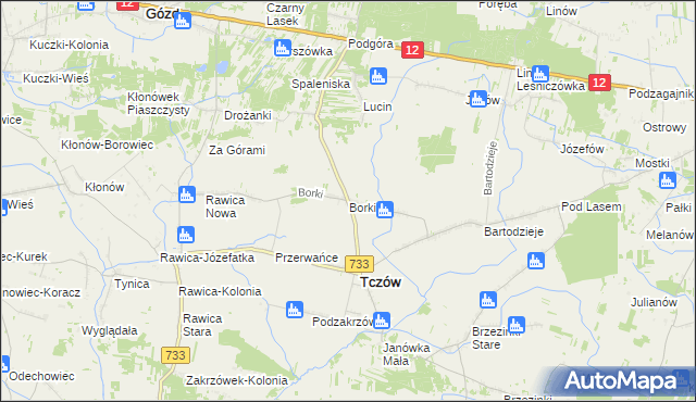 mapa Borki gmina Tczów, Borki gmina Tczów na mapie Targeo