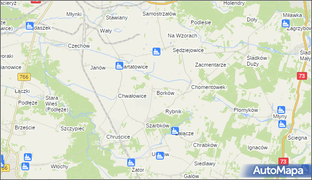 mapa Borków gmina Pińczów, Borków gmina Pińczów na mapie Targeo