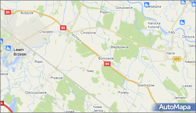mapa Borkowice gmina Lewin Brzeski, Borkowice gmina Lewin Brzeski na mapie Targeo