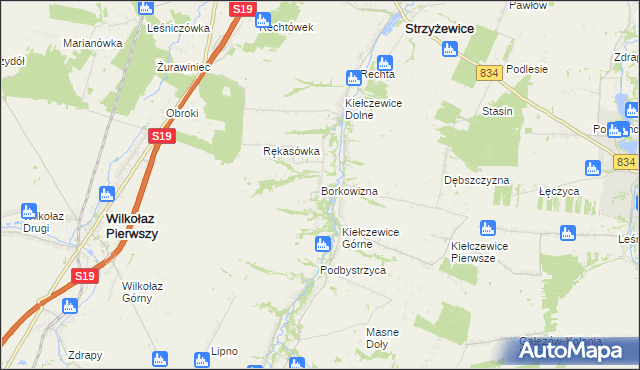 mapa Borkowizna gmina Strzyżewice, Borkowizna gmina Strzyżewice na mapie Targeo