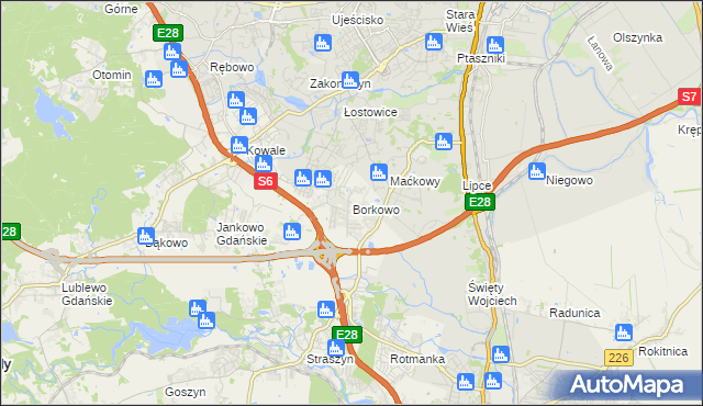 mapa Borkowo gmina Pruszcz Gdański, Borkowo gmina Pruszcz Gdański na mapie Targeo