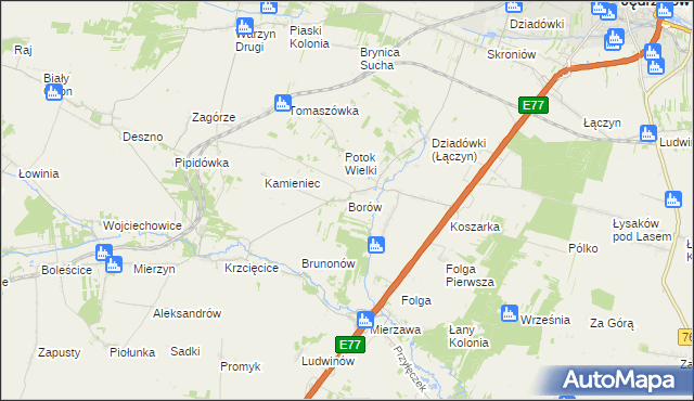 mapa Borów gmina Jędrzejów, Borów gmina Jędrzejów na mapie Targeo