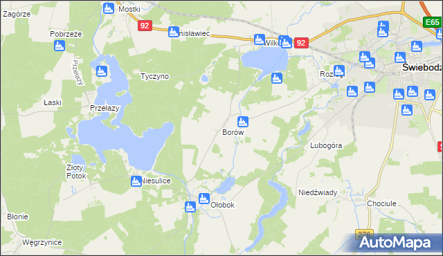 mapa Borów gmina Świebodzin, Borów gmina Świebodzin na mapie Targeo