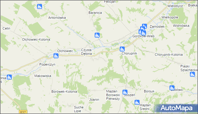 mapa Borów-Kolonia gmina Gorzków, Borów-Kolonia gmina Gorzków na mapie Targeo