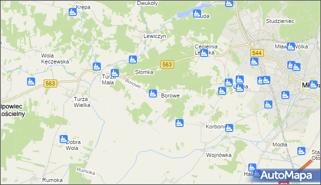 mapa Borowe gmina Lipowiec Kościelny, Borowe gmina Lipowiec Kościelny na mapie Targeo