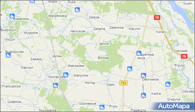 mapa Borowe gmina Warka, Borowe gmina Warka na mapie Targeo