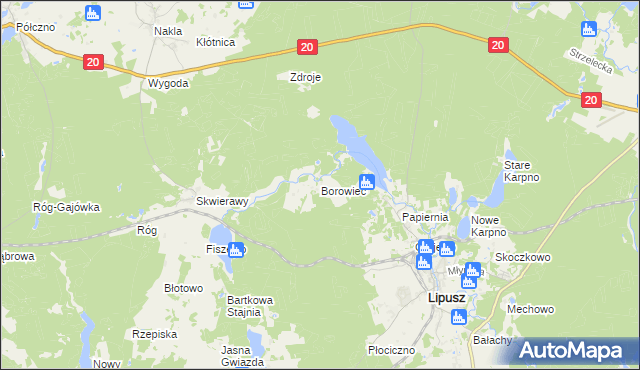 mapa Borowiec gmina Lipusz, Borowiec gmina Lipusz na mapie Targeo