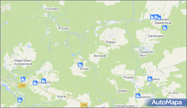 mapa Borowiec gmina Sianów, Borowiec gmina Sianów na mapie Targeo