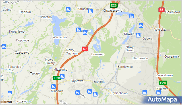 mapa Borowiec gmina Żukowo, Borowiec gmina Żukowo na mapie Targeo