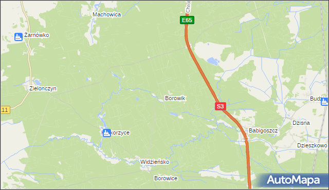 mapa Borowik gmina Przybiernów, Borowik gmina Przybiernów na mapie Targeo