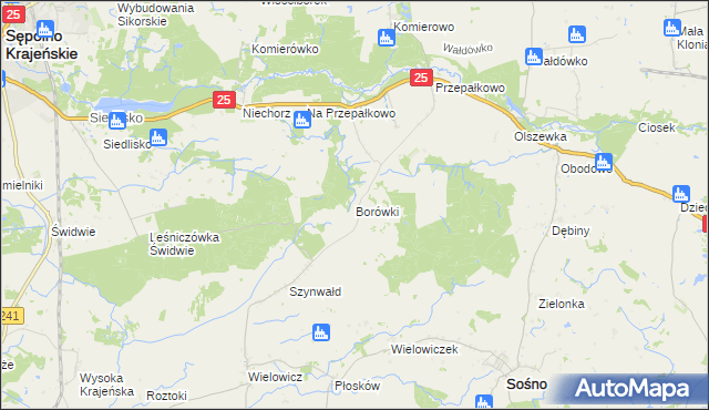 mapa Borówki gmina Sośno, Borówki gmina Sośno na mapie Targeo