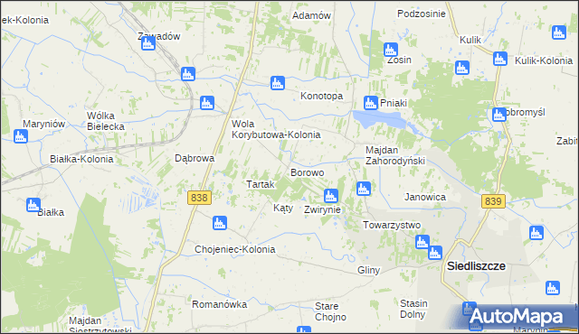 mapa Borowo gmina Siedliszcze, Borowo gmina Siedliszcze na mapie Targeo