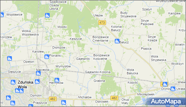 mapa Borszewice Kościelne, Borszewice Kościelne na mapie Targeo