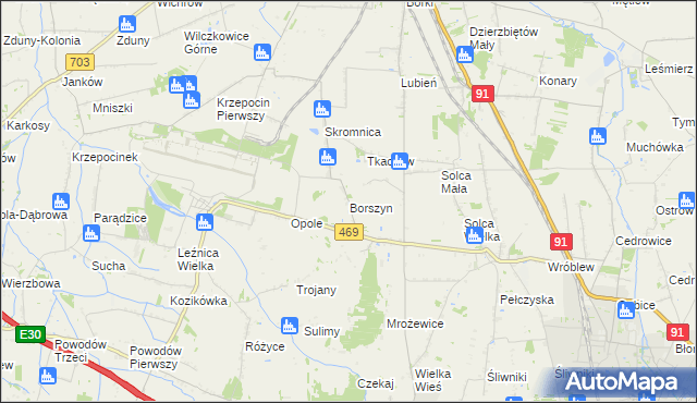 mapa Borszyn, Borszyn na mapie Targeo