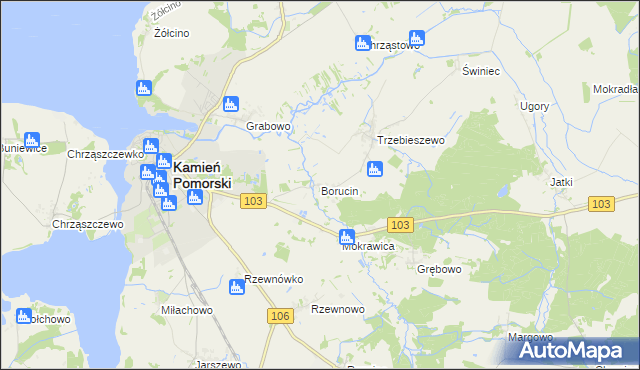 mapa Borucin gmina Kamień Pomorski, Borucin gmina Kamień Pomorski na mapie Targeo