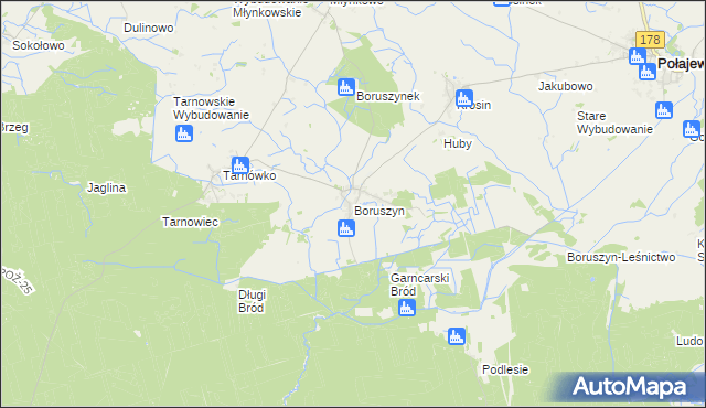 mapa Boruszyn gmina Połajewo, Boruszyn gmina Połajewo na mapie Targeo