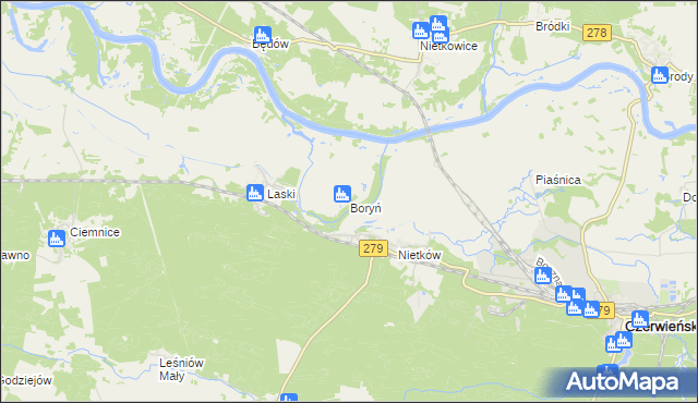 mapa Boryń gmina Czerwieńsk, Boryń gmina Czerwieńsk na mapie Targeo