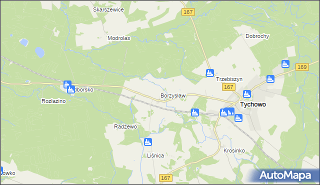 mapa Borzysław gmina Tychowo, Borzysław gmina Tychowo na mapie Targeo