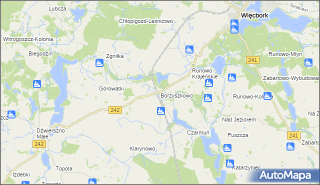 mapa Borzyszkowo gmina Więcbork, Borzyszkowo gmina Więcbork na mapie Targeo