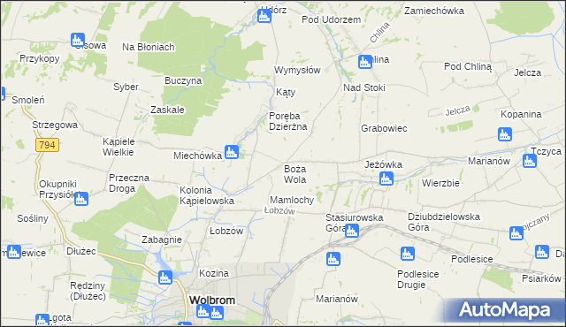 mapa Boża Wola gmina Wolbrom, Boża Wola gmina Wolbrom na mapie Targeo