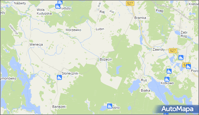 mapa Bożęcin gmina Morąg, Bożęcin gmina Morąg na mapie Targeo