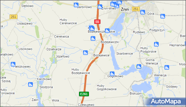 mapa Bożejewice gmina Żnin, Bożejewice gmina Żnin na mapie Targeo