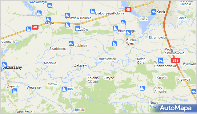 mapa Bożniewice gmina Kock, Bożniewice gmina Kock na mapie Targeo