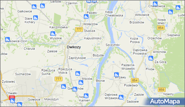 mapa Bożydar gmina Dwikozy, Bożydar gmina Dwikozy na mapie Targeo