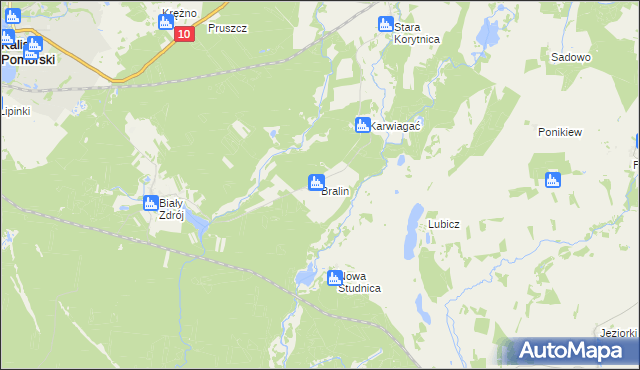 mapa Bralin gmina Kalisz Pomorski, Bralin gmina Kalisz Pomorski na mapie Targeo