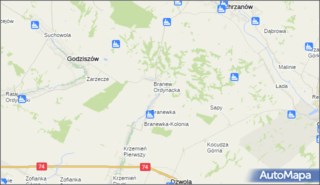 mapa Branew Szlachecka, Branew Szlachecka na mapie Targeo