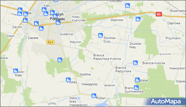 mapa Branica Radzyńska-Kolonia, Branica Radzyńska-Kolonia na mapie Targeo