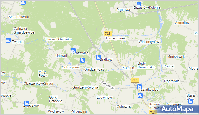 mapa Bratków gmina Sławno, Bratków gmina Sławno na mapie Targeo