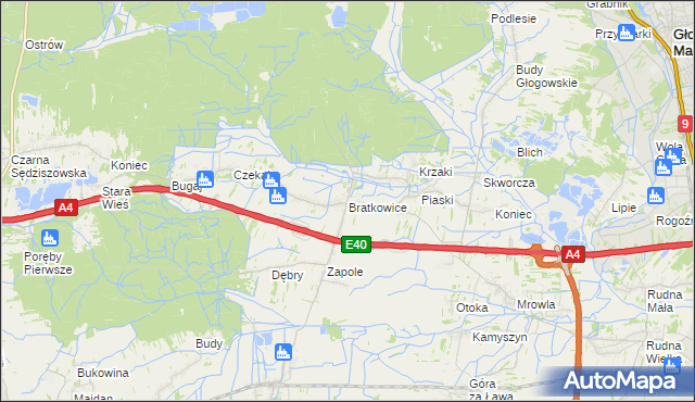 mapa Bratkowice, Bratkowice na mapie Targeo