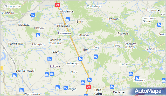 mapa Breń gmina Lisia Góra, Breń gmina Lisia Góra na mapie Targeo