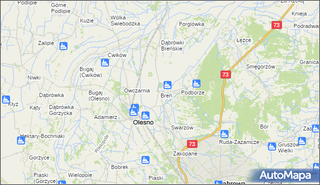 mapa Breń gmina Olesno, Breń gmina Olesno na mapie Targeo