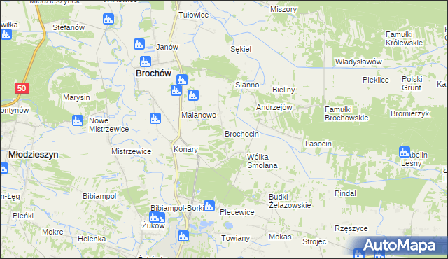 mapa Brochocin gmina Brochów, Brochocin gmina Brochów na mapie Targeo