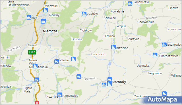 mapa Brochocin gmina Ciepłowody, Brochocin gmina Ciepłowody na mapie Targeo