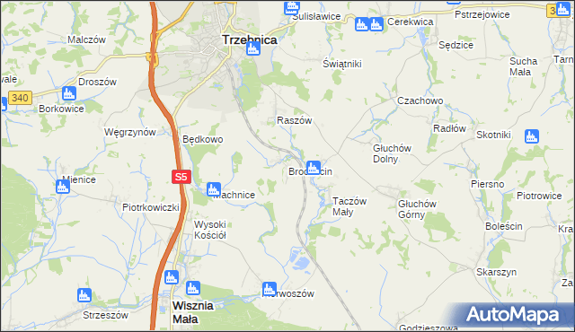 mapa Brochocin gmina Trzebnica, Brochocin gmina Trzebnica na mapie Targeo