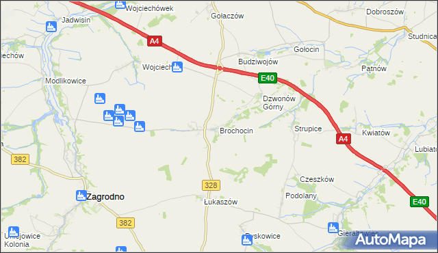 mapa Brochocin gmina Zagrodno, Brochocin gmina Zagrodno na mapie Targeo