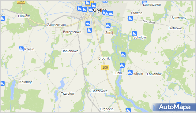 mapa Brodniki gmina Gryfice, Brodniki gmina Gryfice na mapie Targeo