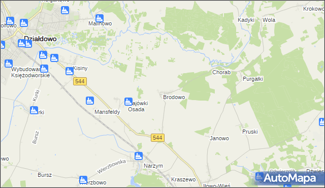 mapa Brodowo gmina Iłowo-Osada, Brodowo gmina Iłowo-Osada na mapie Targeo