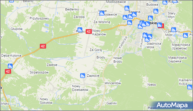 mapa Brody gmina Końskie, Brody gmina Końskie na mapie Targeo