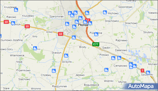 mapa Brody gmina Płońsk, Brody gmina Płońsk na mapie Targeo