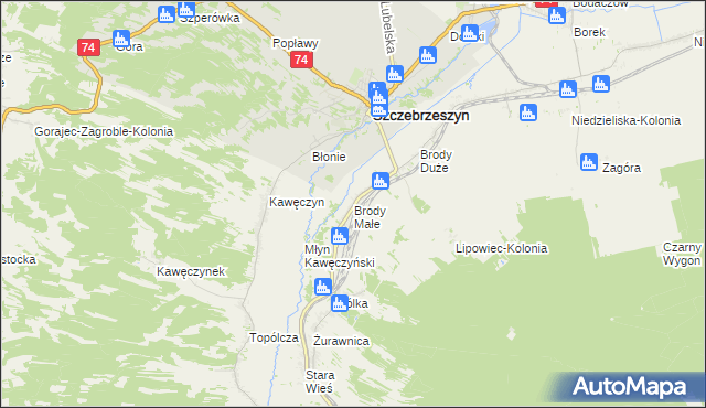 mapa Brody Małe gmina Szczebrzeszyn, Brody Małe gmina Szczebrzeszyn na mapie Targeo