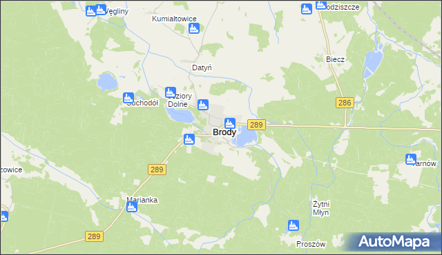 mapa Brody powiat żarski, Brody powiat żarski na mapie Targeo